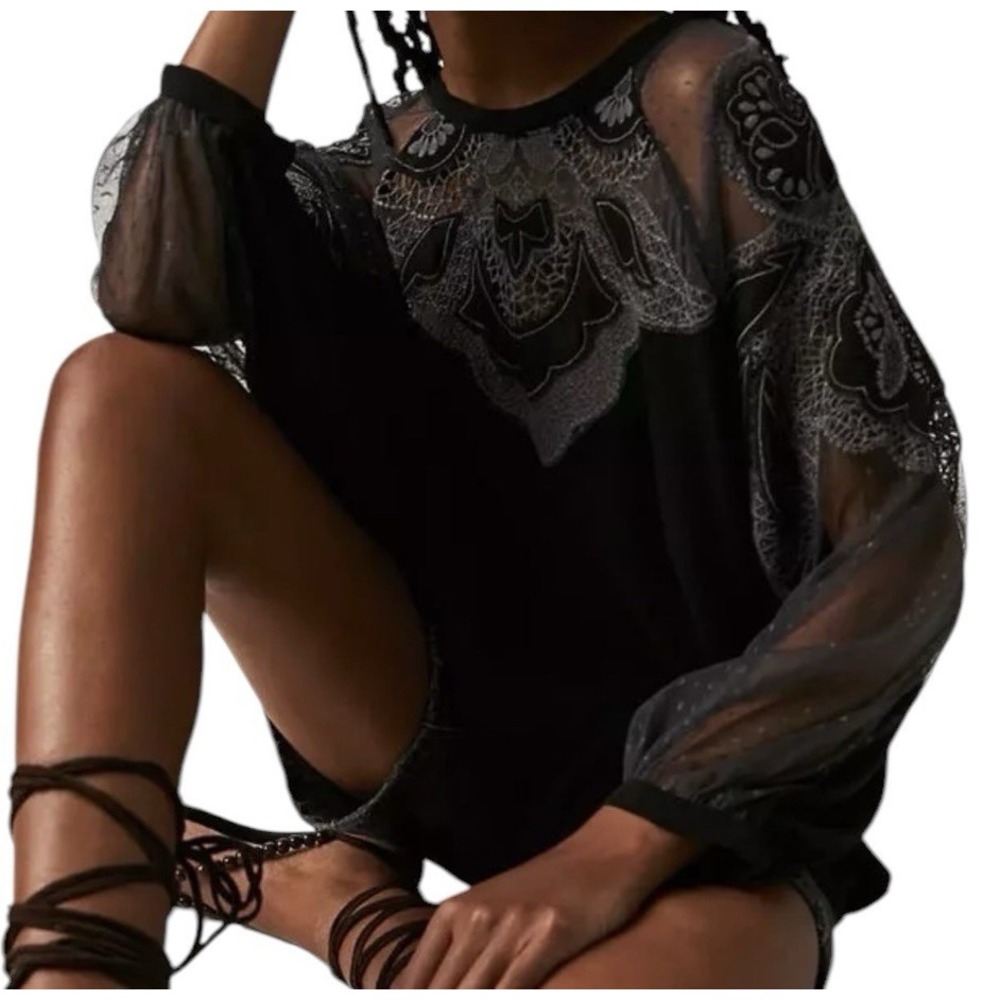 Free People Tunic Top Women Small Oversized Black‎ Gothic Bohemian Whimsigoth